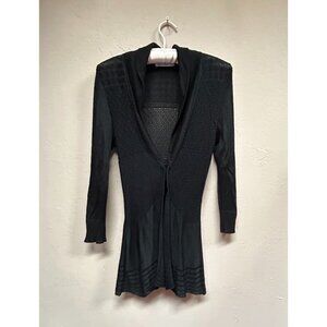 Jour et Nuit Womens Medium Crochet Knitted Shawl Collar Cardigan Sweater Black